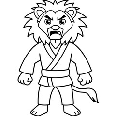 karate lion line art vector illustration