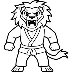 karate lion line art vector illustration