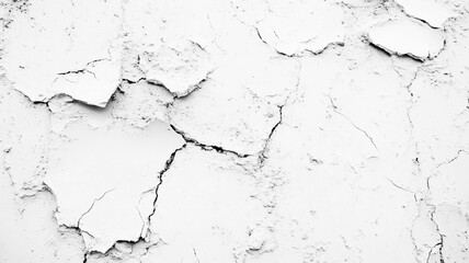 Fototapeta premium Cracked white plaster wall showing signs of age and weathering in natural light