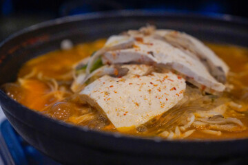 Hot pot with tofu and vegetables