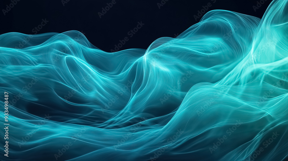 Poster a flowing oceanic wave gradient with deep blues transitioning into turquoise and then into soft seaf