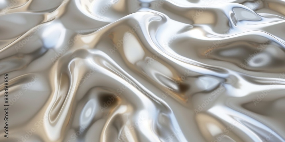 Poster an abstract closeup of a shiny metallic surface with smooth, flowing curves, creating a futuristic a