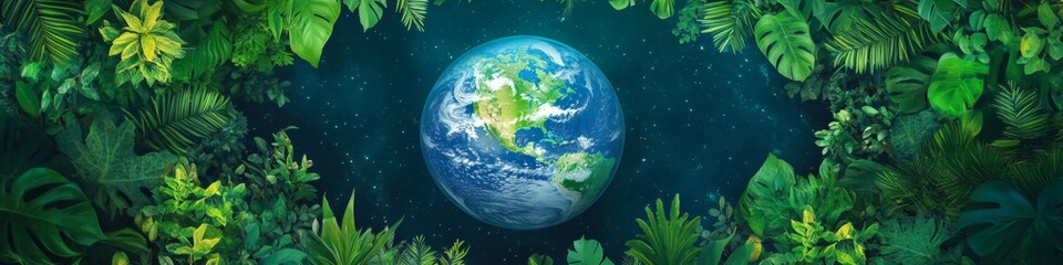 Fototapeta premium Abstract World Environment and Earth Day Concept: Eco-Friendly Globe Embracing Nature. Sustainable Green Planet Illustration for Environmental Protection Awareness. Minimalist AI-Generated Design with