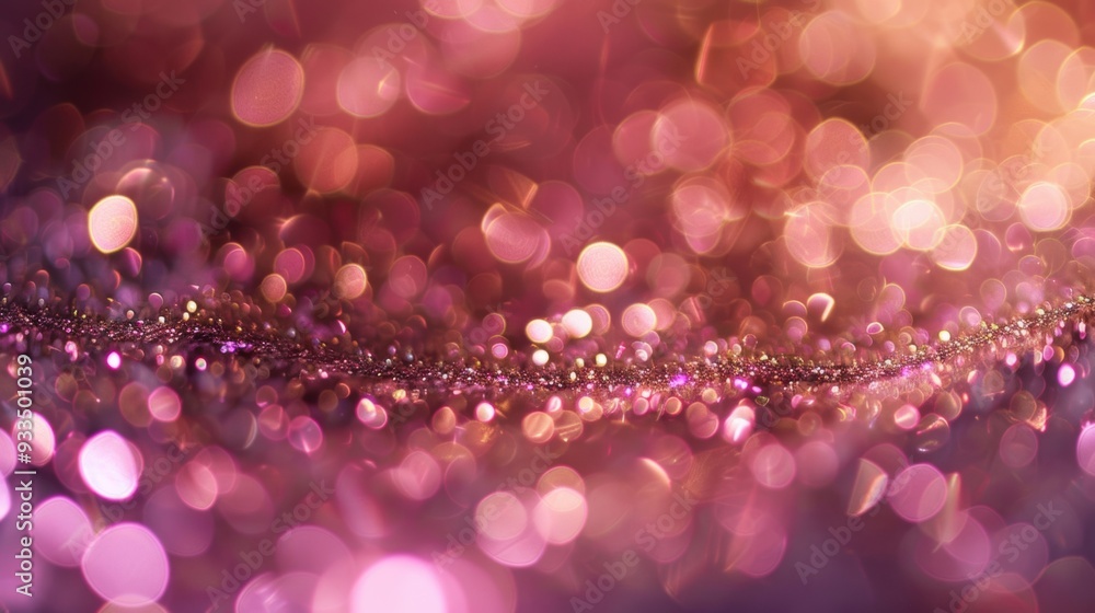 Poster a dazzling purple glitter background with bokeh effect, creating a glamorous and festive visual perf
