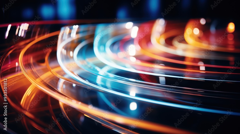 Poster a stunning display of colorful light trails in motion, creating a dynamic and vibrant visual effect 
