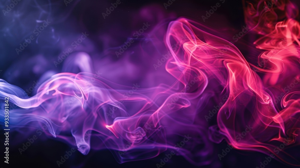 Poster an abstract image of swirling purple and pink smoke, creating a mesmerizing and ethereal visual effe