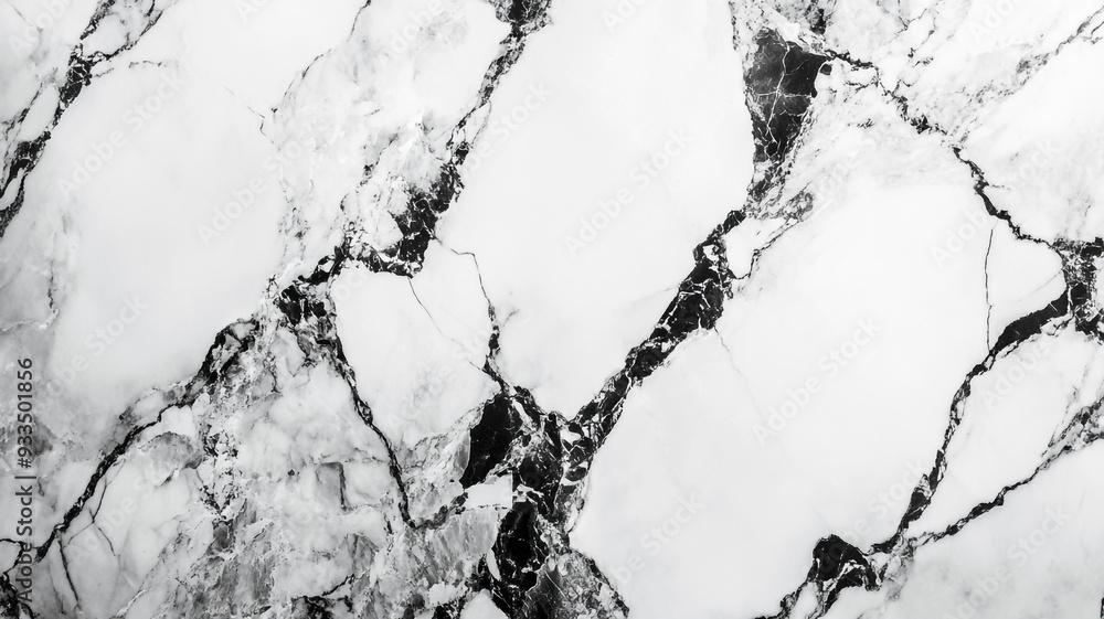 Poster elegant black and white marble surface with intricate veining patterns illuminated by soft light