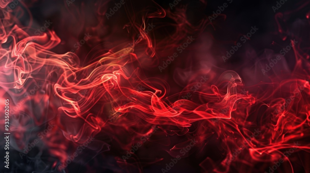 Poster an abstract image of red smoke swirls on a dark background, creating a dramatic and mysterious visua