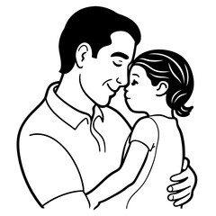 Child's Head Resting on Her Shoulder Vector Illustration, White Background, Quote Father's Day