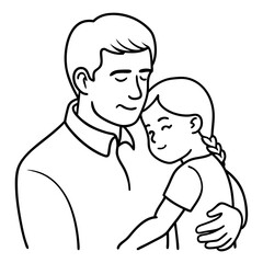 Child's Head Resting on Her Shoulder Vector Illustration, White Background, Quote Father's Day