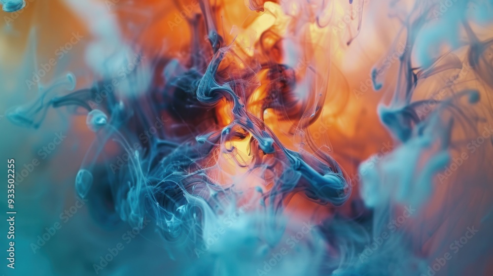 Poster a mesmerizing display of colorful ink swirling and mixing in water, creating an abstract and dynamic