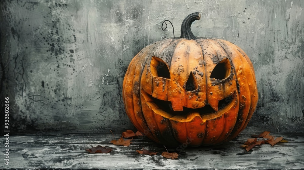 Wall mural a vintage-style jack-o-lantern with a classic carved face sits against a grungy background, perfect 