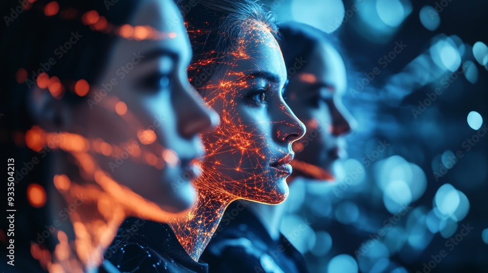 Poster ai cybersecurity threat concept. multiethnic it team analyzing data, side profile