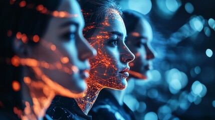 AI Cybersecurity Threat Concept. Multiethnic IT Team Analyzing Data, Side Profile