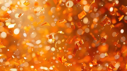 Orange confetti falling in celebration, creating a festive and joyful atmosphere with bright and vibrant colors.