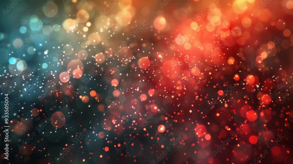 Poster an abstract background featuring colorful bokeh lights in red, blue, and orange, creating a festive 