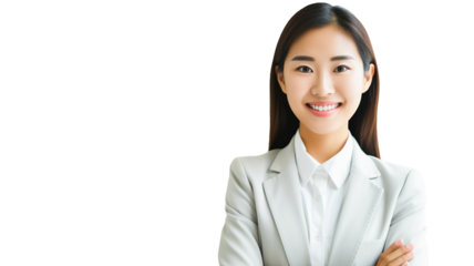 Beautiful asian young businesswoman professional in a suit standing isolate on transparency background PNG.