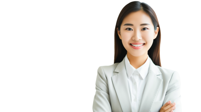 Beautiful asian young businesswoman professional in a suit standing isolate on transparency background PNG. - Powered by Adobe