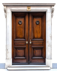 Classic wooden framed door isolated on white background