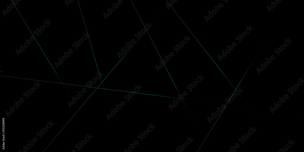 Poster abstract green particles stoke line on dark black background. digital glowing futuristic technology 