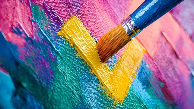 Vibrant Checkmark Painting on Canvas Representing Creativity and Validation