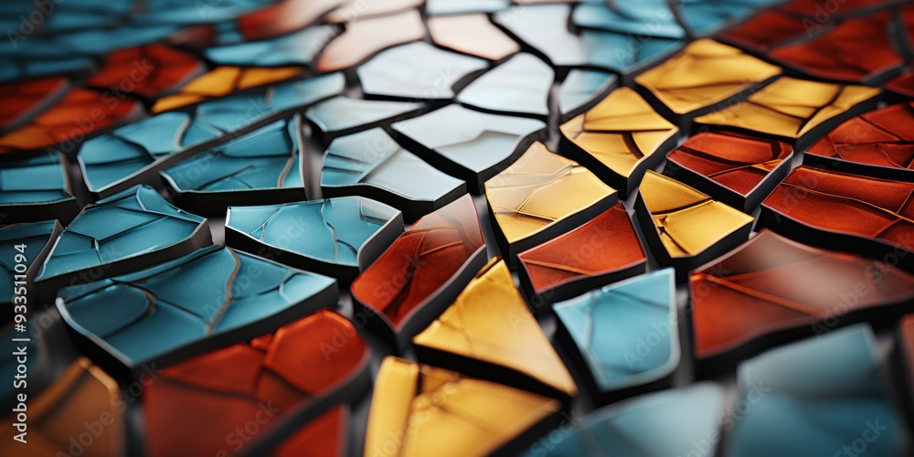 Poster close-up of colorful mosaic tiles arranged in an abstract pattern, showcasing vibrant colors and int