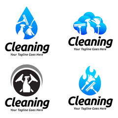 Set of House cleaning service logo design. House cleaning products vector design.