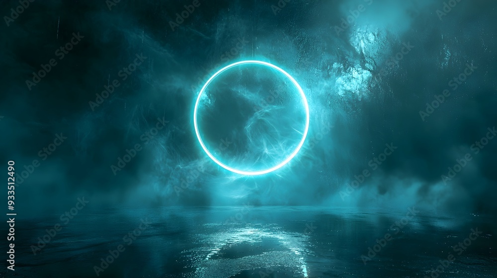 Poster glowing circle of light creating a sense of calm and serenity in dark void