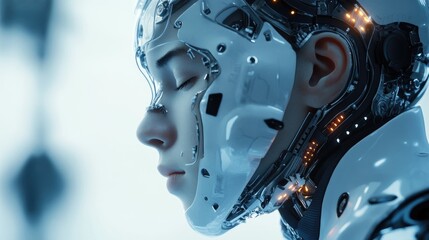 Fototapeta premium Cybernetics theory in cyborg technology, showcasing the principles that govern the interaction between human and machine components 