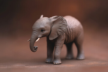 Fototapeta premium Miniature gray elephant on brown background. Animal protection concept. Cute elephant. Zoo.
