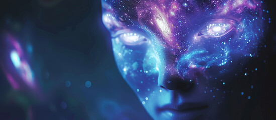 Ethereal Figure Against Dark Background. An alien or extraterrestrial being