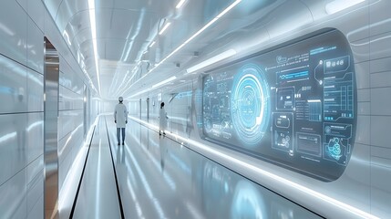 Obraz premium Futuristic Hospital Using Advanced Communication Systems for Patient Monitoring and Doctor