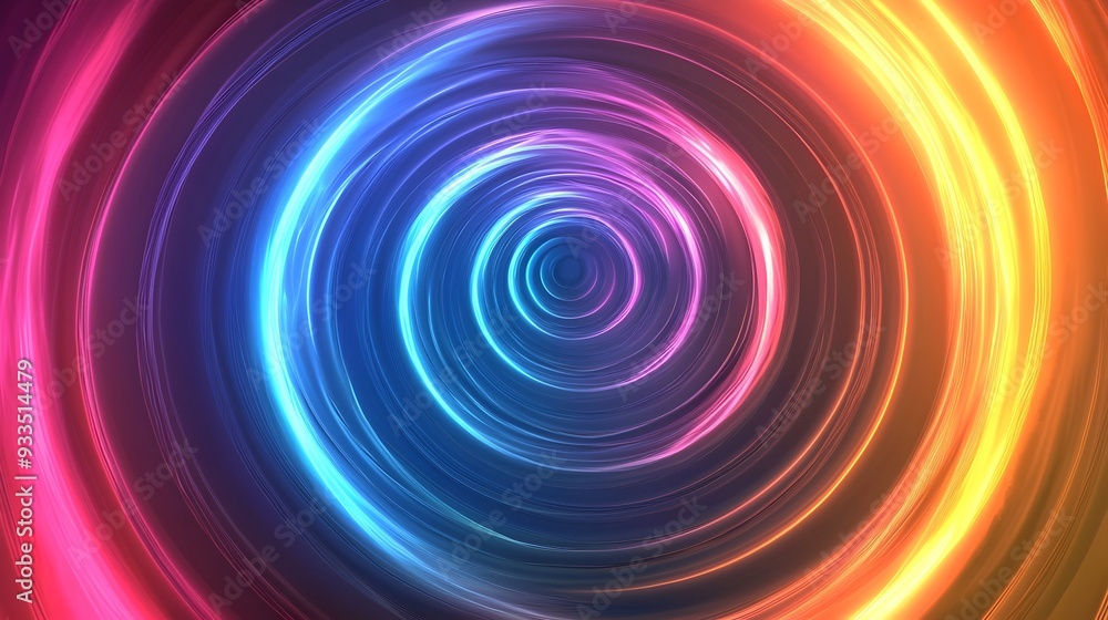 Poster glowing abstract energy field with radiating dynamic circles and lines
