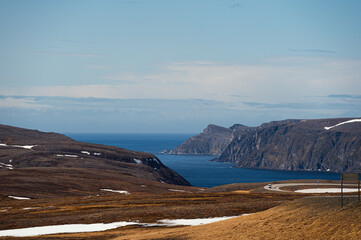 nordic landscape inside the island of Mgeroya over the road from Honningsvag to Gjesvaer, North Cape, Norway