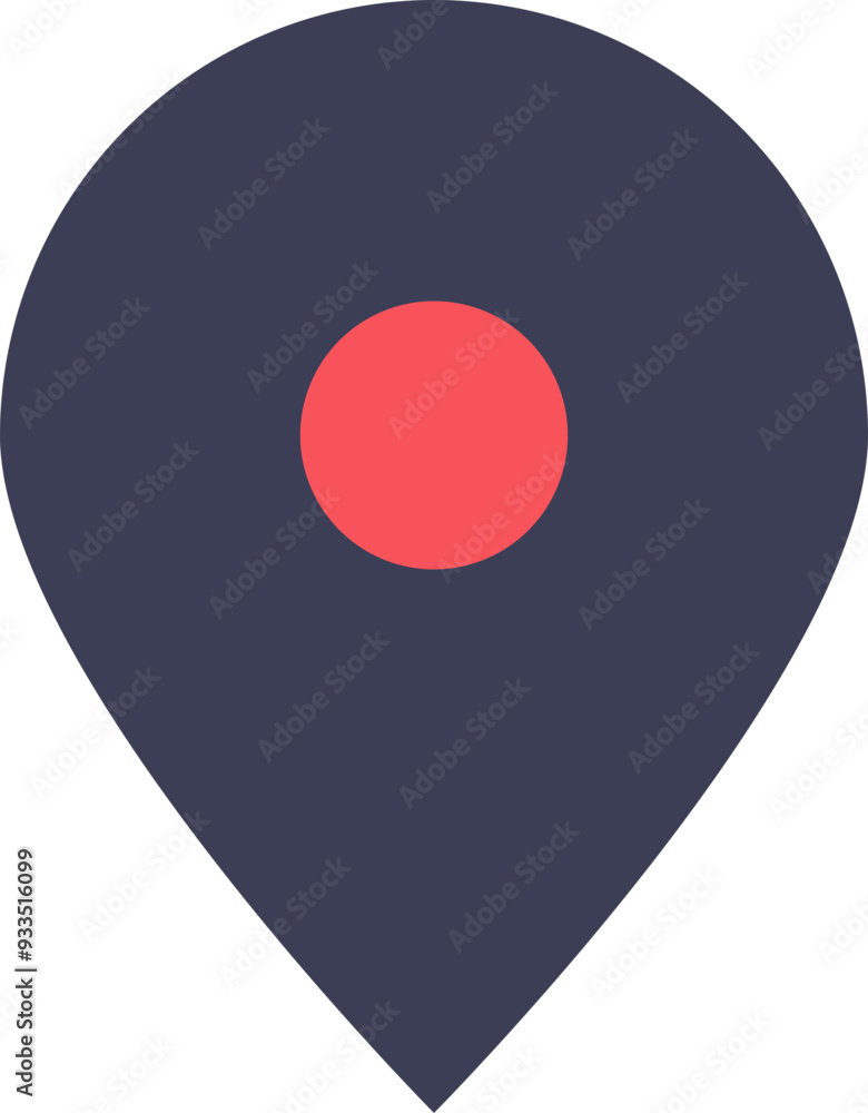 Poster a simple location pin icon with a dark background and a red center, symbolizing map pinpointing.