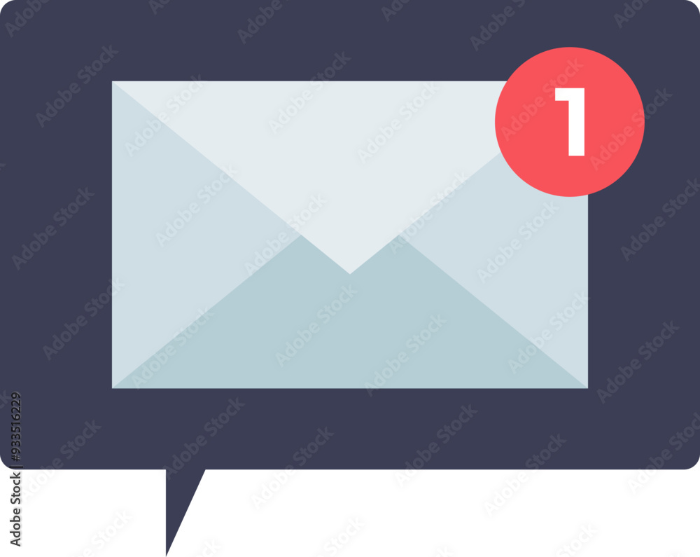 Aufkleber icon of a speech bubble with an envelope and a notification badge indicating one new message.