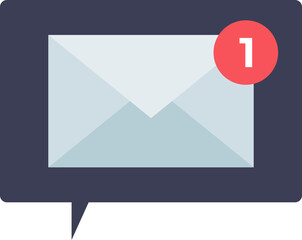 Icon of a speech bubble with an envelope and a notification badge indicating one new message.