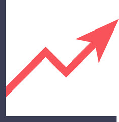 Red upward growth arrow on white, symbolizing rising profits or success.