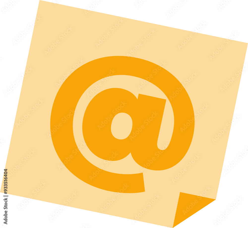 Poster an email symbol '@' on a yellow sticky note, representing digital communication reminders or tasks.