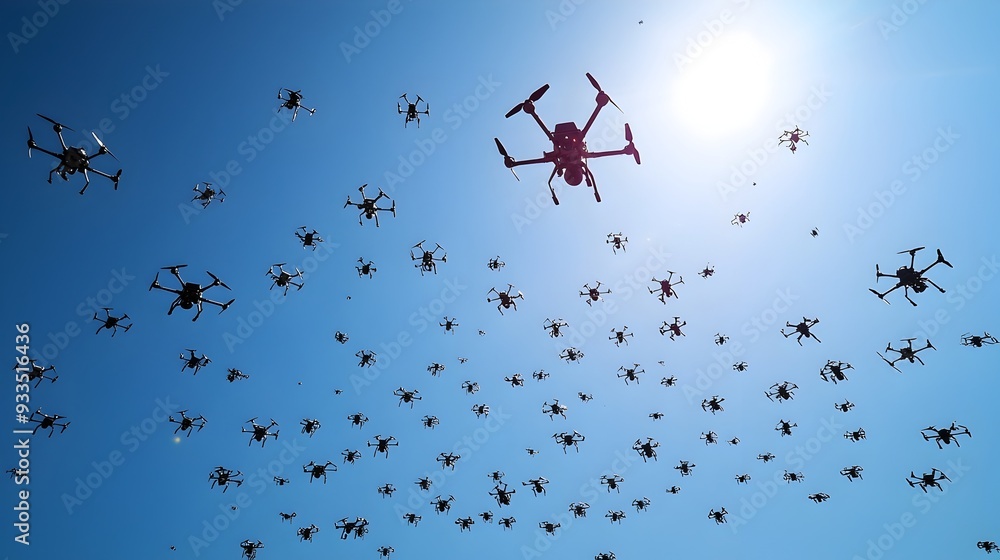 Poster ai-powered drone swarm choreographing captivating aerial patterns