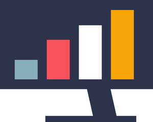 A desktop monitor displaying a colorful bar chart, symbolizing data analysis or business growth.