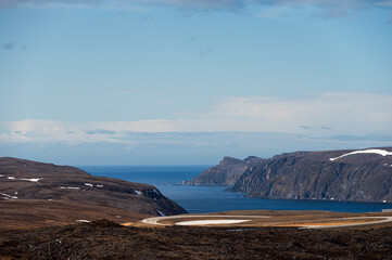 nordic landscape inside the island of Mgeroya over the road from Honningsvag to Gjesvaer, North Cape, Norway