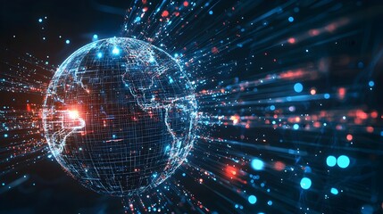 Glowing AI-Powered Globe with Flowing Digital Data Streams Symbolizing Global Connectivity