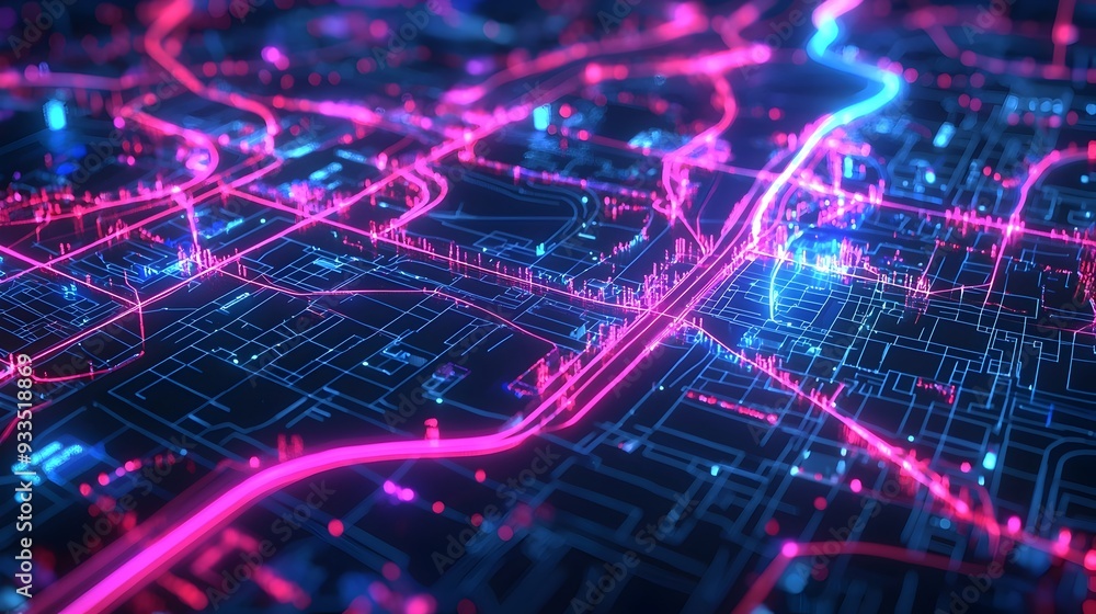 Aufkleber digital city map with ai-powered traffic management and optimized routes