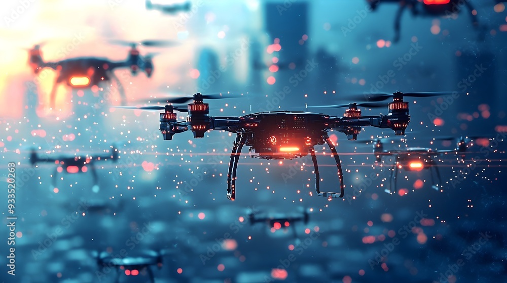 Aufkleber ai-powered drone swarm shielding critical infrastructure for enhanced security