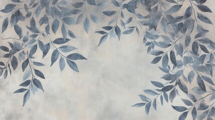 A delicate composition of blue and gray leaves with a textured background, creating a calming atmosphere.
