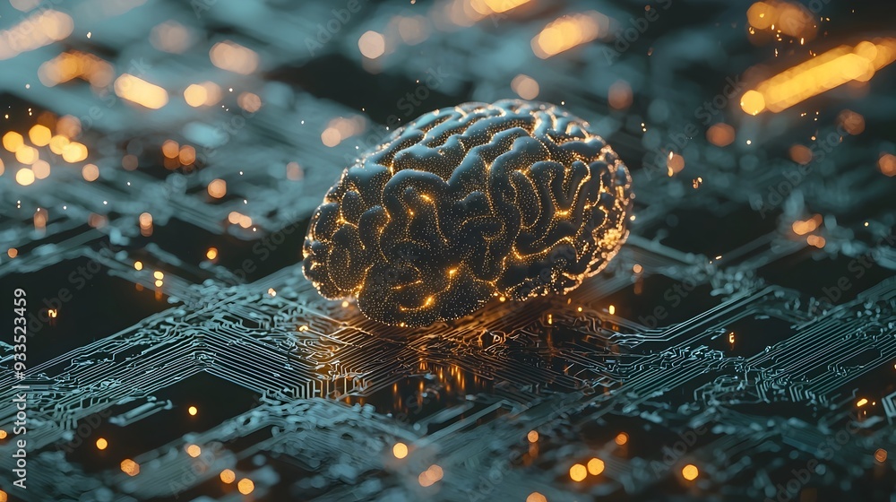 Poster visualizing the partnership between human brain and ai-powered neural network
