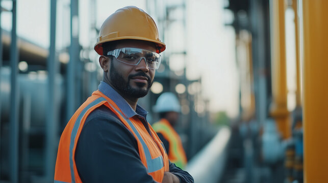 Professional Foreman and Workers in Industry Inspecting Pipelines for Labor Day