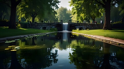 Obraz premium pond in the park HD 8K wallpaper Stock Photographic Image Generative AI