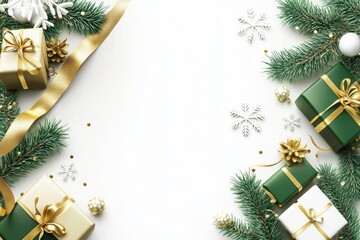 Merry Christmas background with gift box tree and ribbon. New Year concept, xmas card, christmas background.